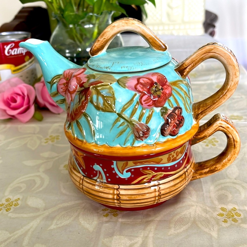 Tracy Porter tea cup for one / pink flower / tea pot / tea cup🌸